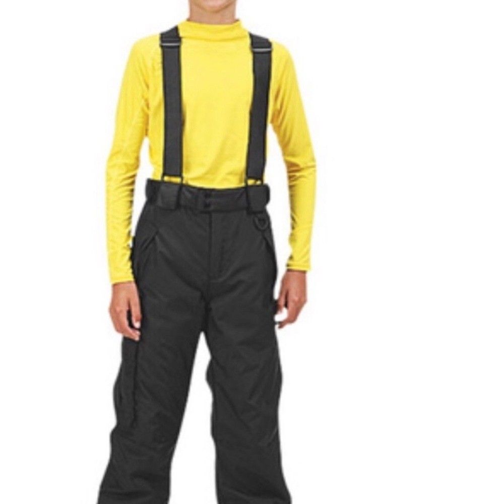 Black Insulated Snow Pants Ski Bibs Suspender Cargo Pockets Winter SIZE 12